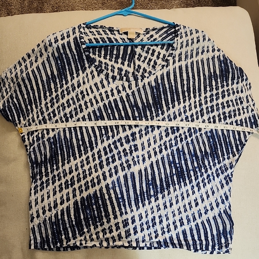 Michael Kors Blue and White Striped Women's Top - Large